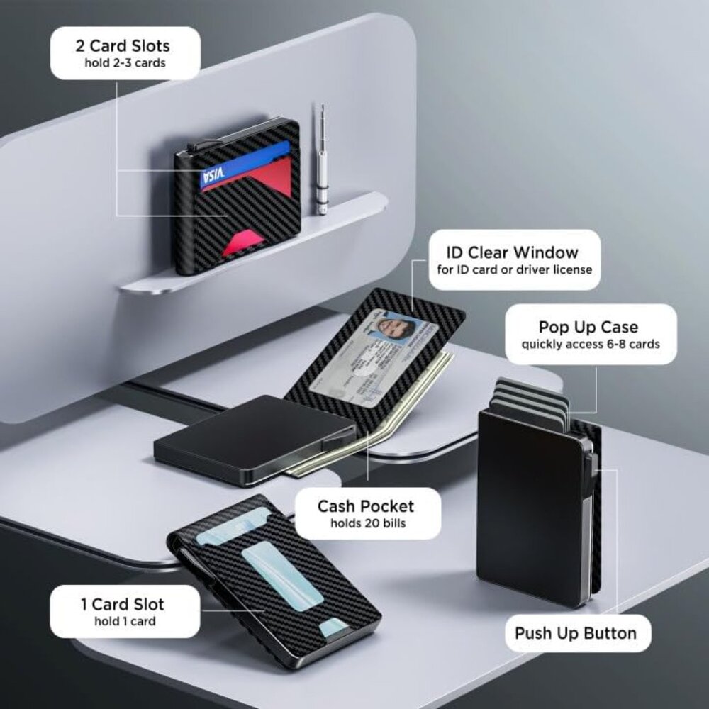 Slim Leather Men's Wallet with Cash Slot, Pop-up Card Slot with ID Window - Picture 7 of 12